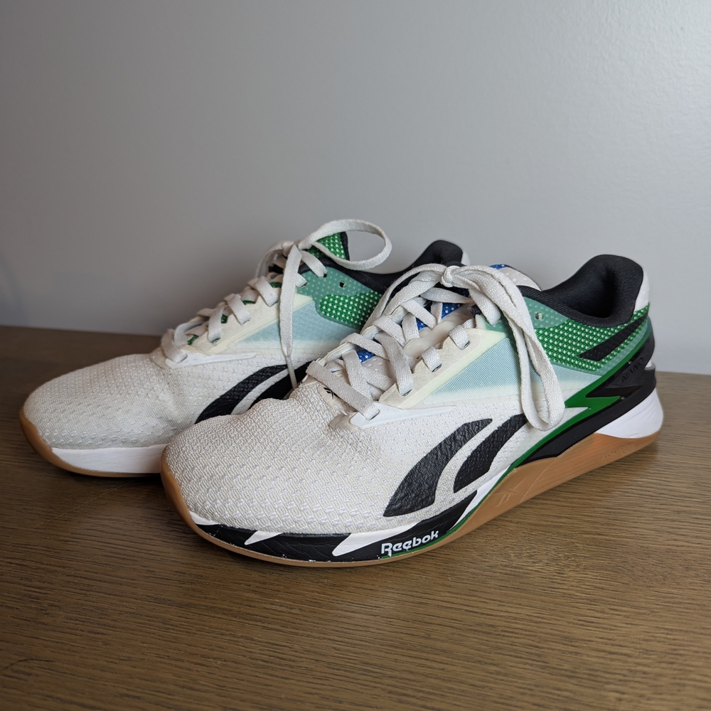 Men Reebok Nano X3 Mismatched Training Shoes Size 7 White Blue Green Gum